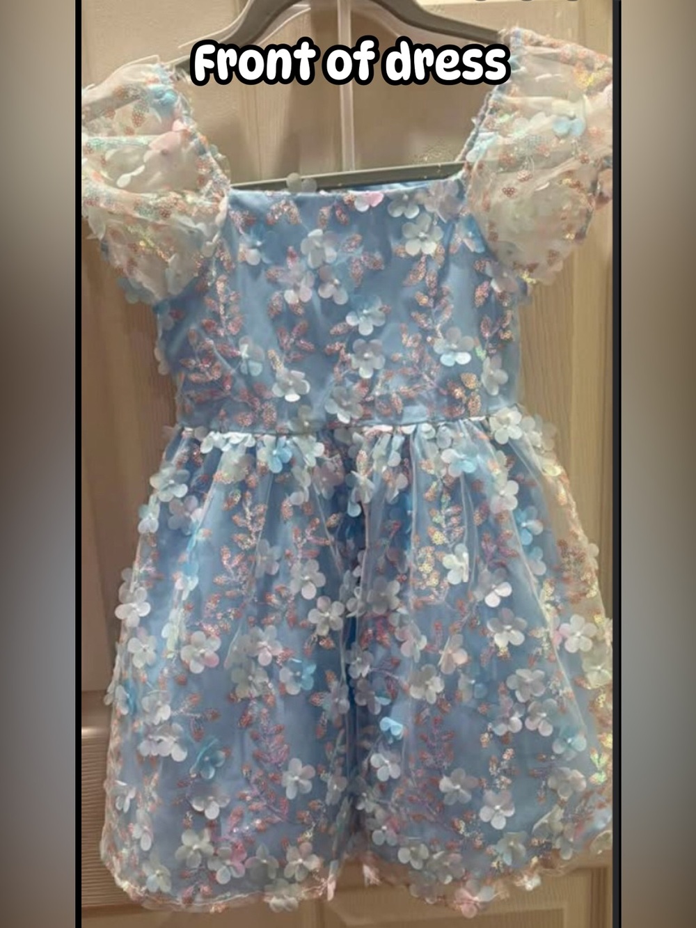 Rare Editions Blue Floral Appliqué Party Dress